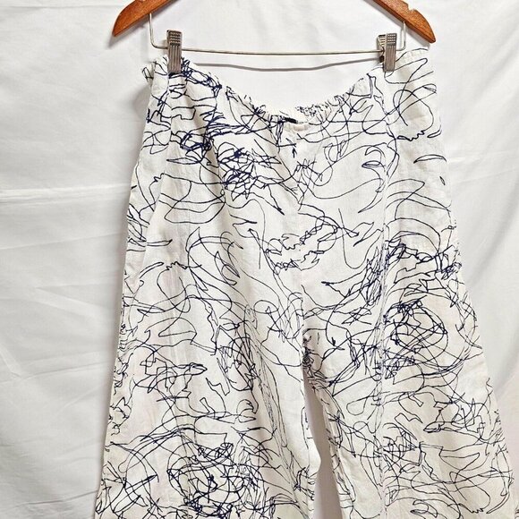 Fenini Flat Front Women Palazzo Size 2X White 100% Linen - Picture 6 of 12